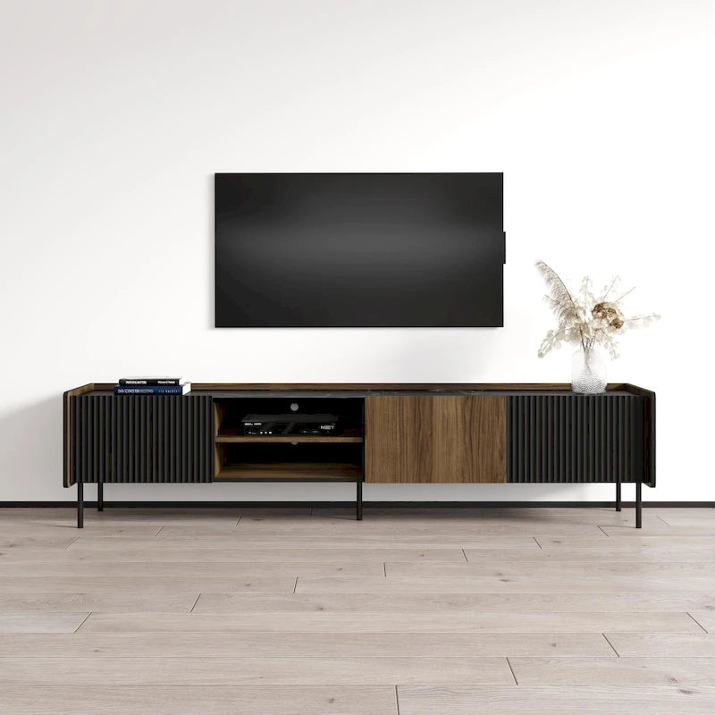 Walnut/Black Modern TV Stand - Up to 85" TVs