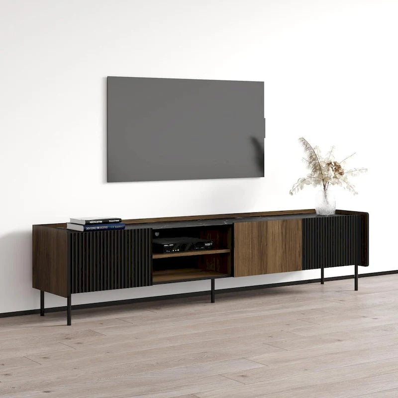 Walnut/Black Modern TV Stand - Up to 85" TVs