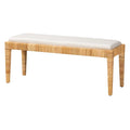 Sofia Modern Bohemian Natural Brown Rattan and Mahogany Wood Bench