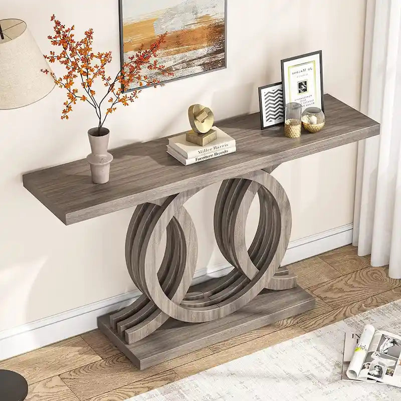 55 Console Sofa Table, Wood Entryway Foyer Table for Living Room
