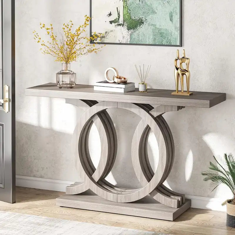 55 Console Sofa Table, Wood Entryway Foyer Table for Living Room