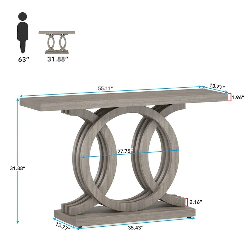55 Console Sofa Table, Wood Entryway Foyer Table for Living Room