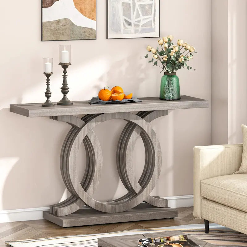 55 Console Sofa Table, Wood Entryway Foyer Table for Living Room