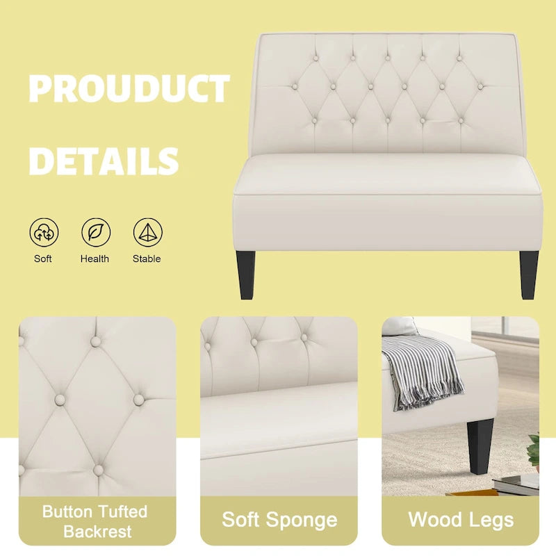 Button Tufted Loveseat Settee, Upholstered Sofa Backrest Buckle Couch Banquette Bench for Dining Room