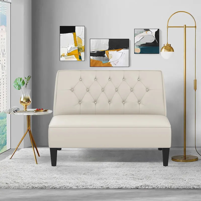 Button Tufted Loveseat Settee, Upholstered Sofa Backrest Buckle Couch Banquette Bench for Dining Room