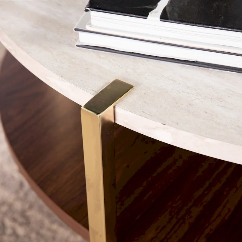 SEI Furniture Aldea Round Faux Marble Coffee Table with Shelf