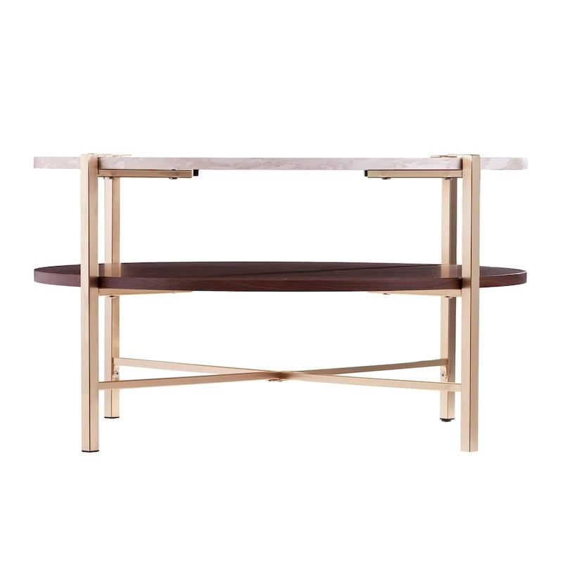 SEI Furniture Aldea Round Faux Marble Coffee Table with Shelf