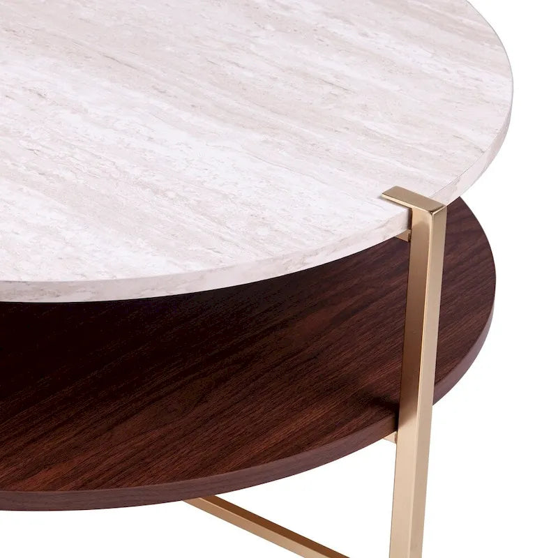 SEI Furniture Aldea Round Faux Marble Coffee Table with Shelf