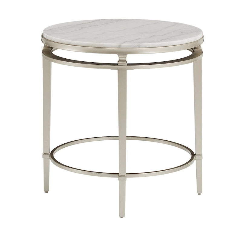 Egan Champagne Silver Finish Round Marble Top End Table by iNSPIRE Q Modern