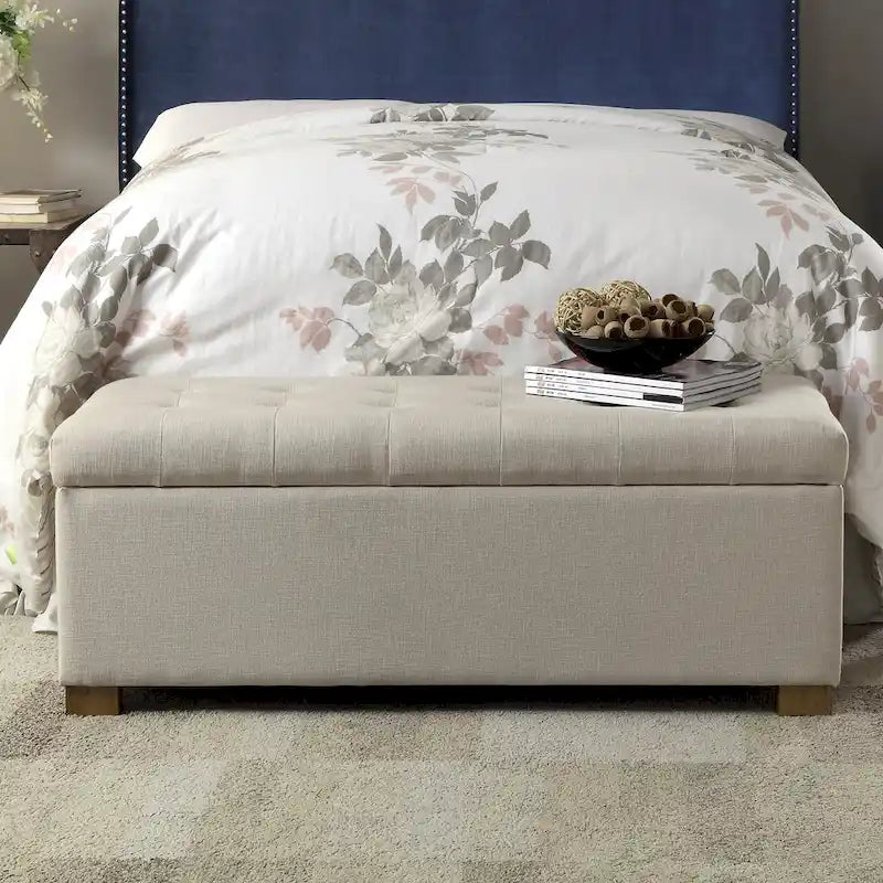 Porch & Den Camero Beige Tufted Storage Bench