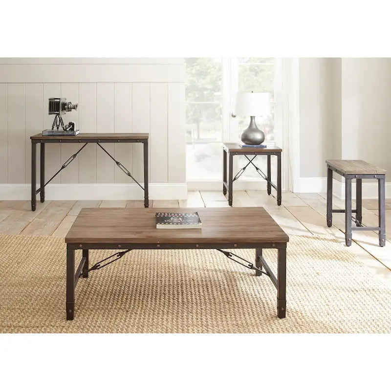 Steve Silver Gatling Pine Wood and Iron Side Table