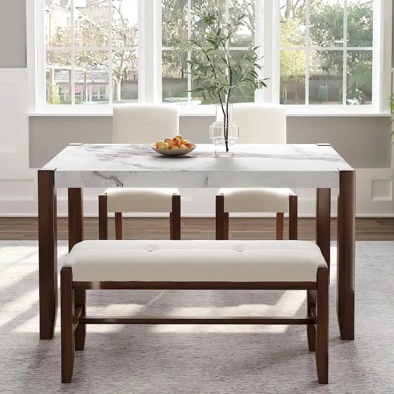 4-Piece Dining Table Set with 2 Upholstered Chairs and Bench