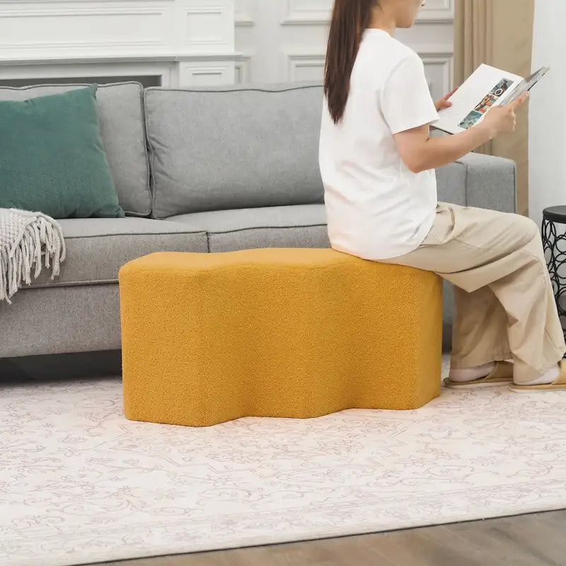 Adeco 35 Long Ottoman Bench Velvet Polygon Foot Stool