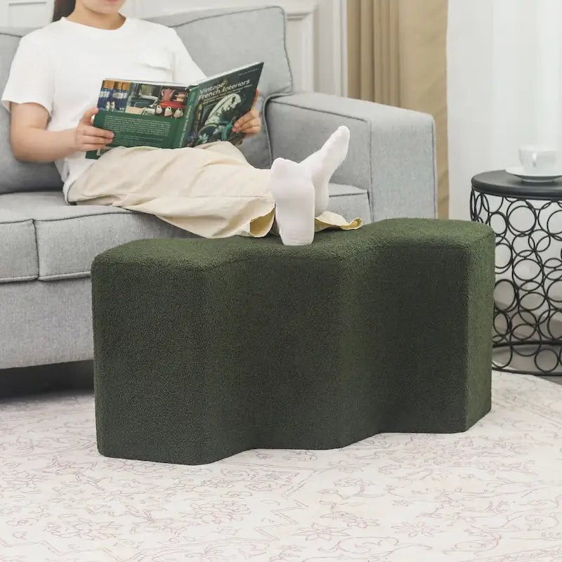 Adeco 35 Long Ottoman Bench Velvet Polygon Foot Stool