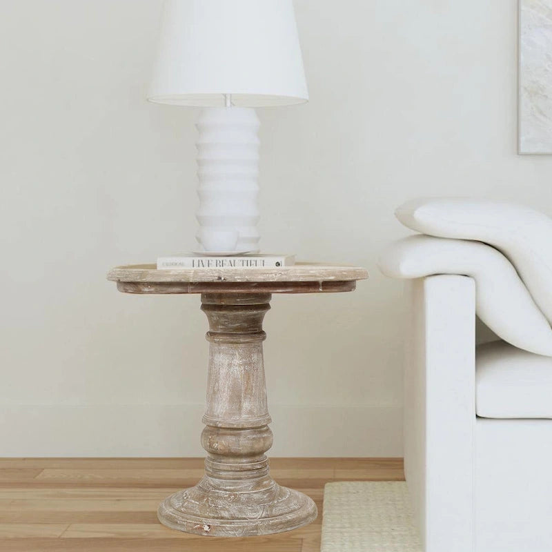 Kafe Natural Mango Wood Round Side Table by East at Main