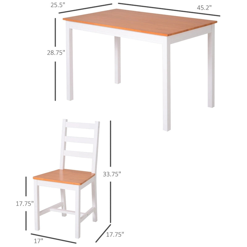 Five Piece Solid Pine Wood Table and High Back Chair Dining Set