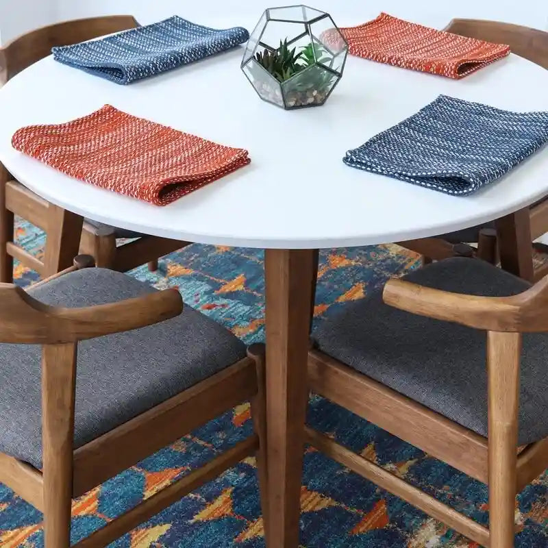 Evangeline Modern Solid Wood Walnut Dining Table and 4 Chairs Set