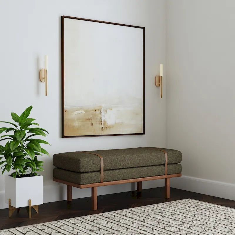 HomePop upholstered Bench with Wood Base