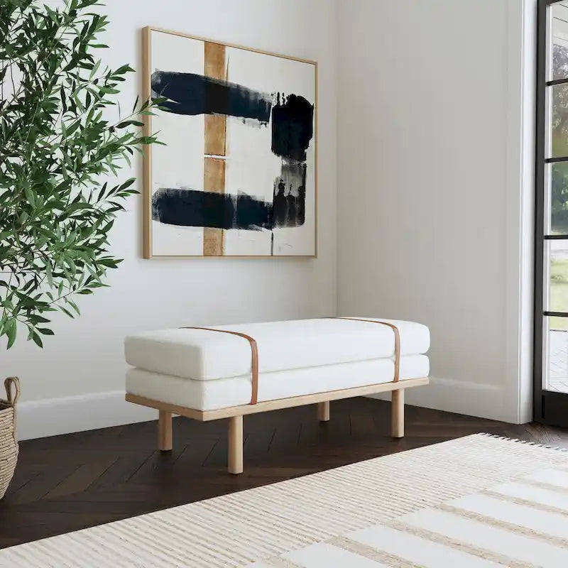 HomePop upholstered Bench with Wood Base