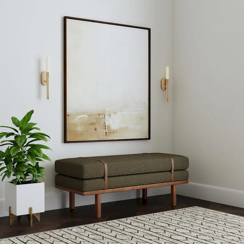 HomePop upholstered Bench with Wood Base