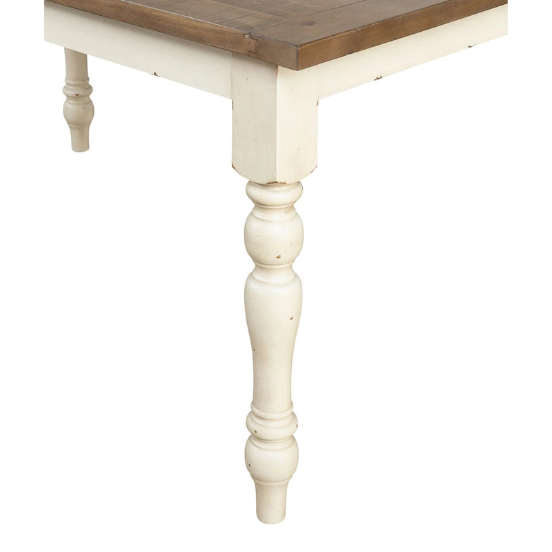 Roundhill Furniture Prato 7-piece Dining Table Set With Cross Back Chairs, Antique White and Distressed Oak