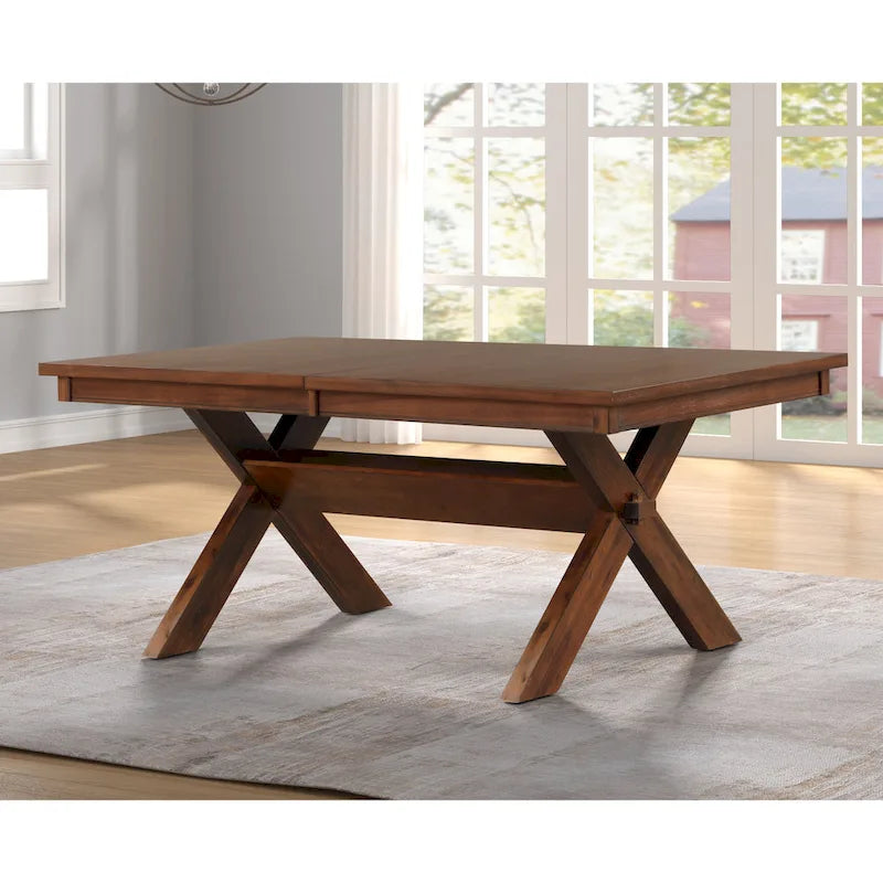 Roundhill Furniture Karven Wood 9-Piece Dining Set, Extendable Trestle Dining Table with 8 Chairs, Dark Hazelnut