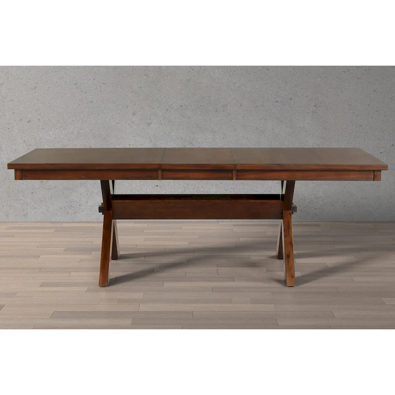 Roundhill Furniture Karven Wood 9-Piece Dining Set, Extendable Trestle Dining Table with 8 Chairs, Dark Hazelnut