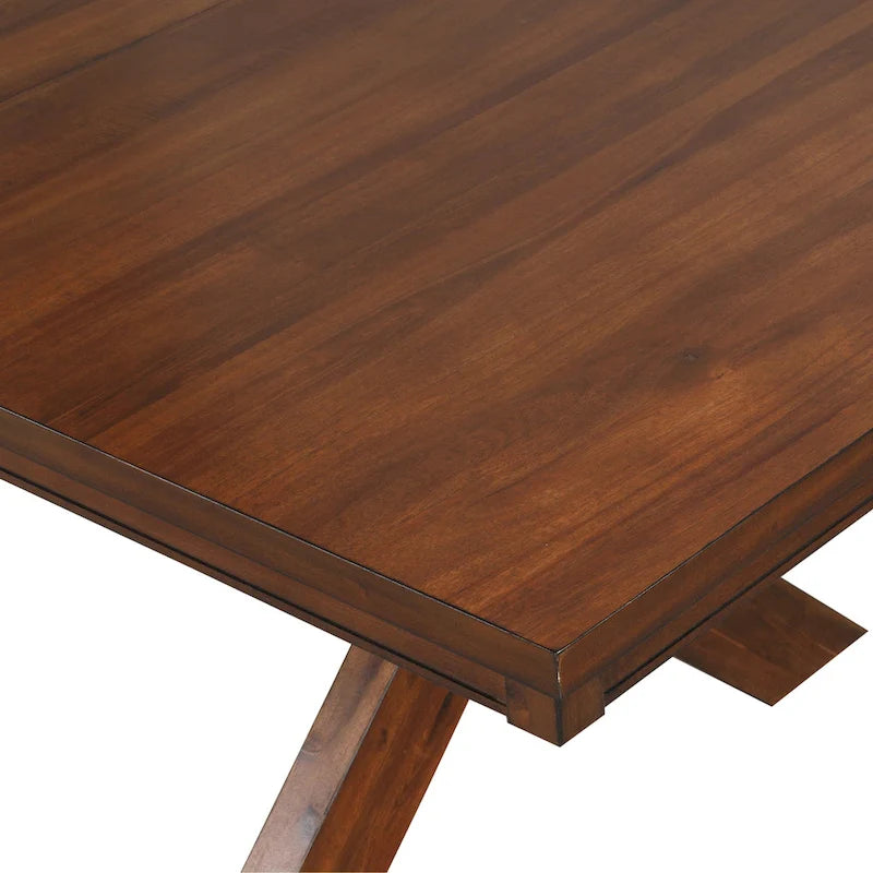 Roundhill Furniture Karven Wood 9-Piece Dining Set, Extendable Trestle Dining Table with 8 Chairs, Dark Hazelnut