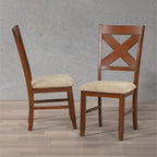 Roundhill Furniture Karven Wood 9-Piece Dining Set, Extendable Trestle Dining Table with 8 Chairs, Dark Hazelnut