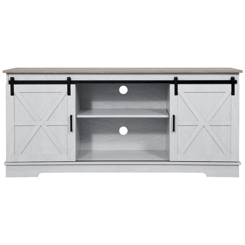 Evelynn TV Stand Sliding Barn Door Farmhouse Wood Entertainment Center for TVs Up to 65 White