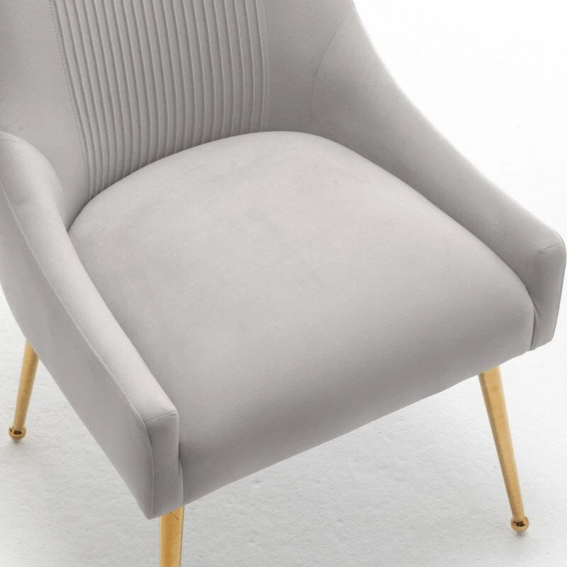 SEYNAR Modern Glam Boucle Pleated Velvet Dining Chair or Vanity Chair Set of 2 with Rear Handle