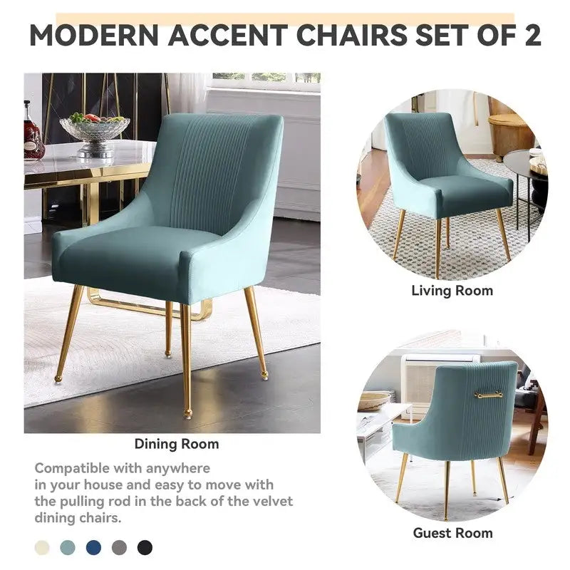 SEYNAR Modern Glam Boucle Pleated Velvet Dining Chair or Vanity Chair Set of 2 with Rear Handle