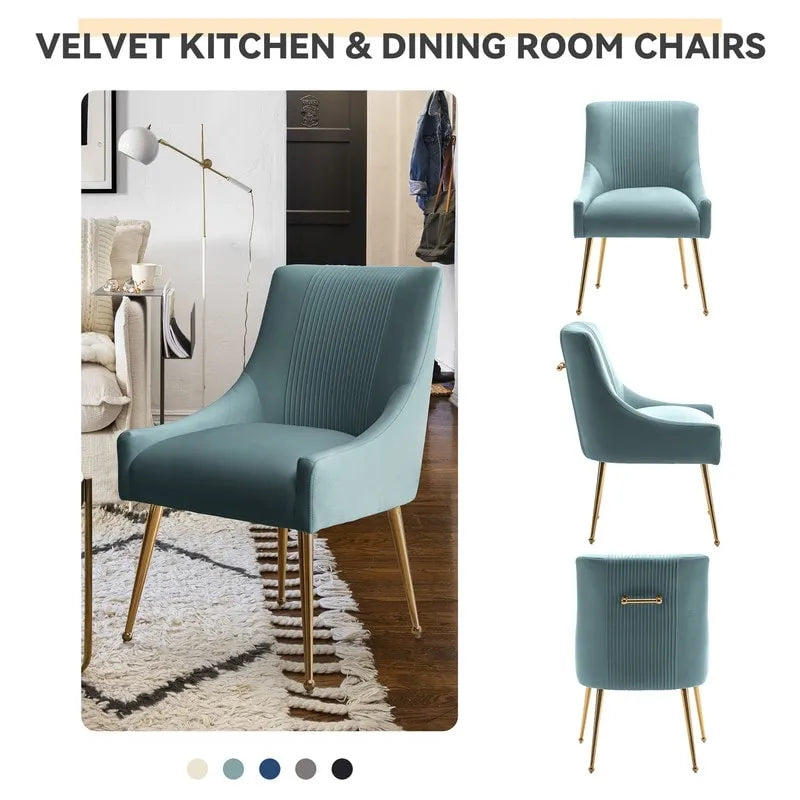 SEYNAR Modern Glam Boucle Pleated Velvet Dining Chair or Vanity Chair Set of 2 with Rear Handle