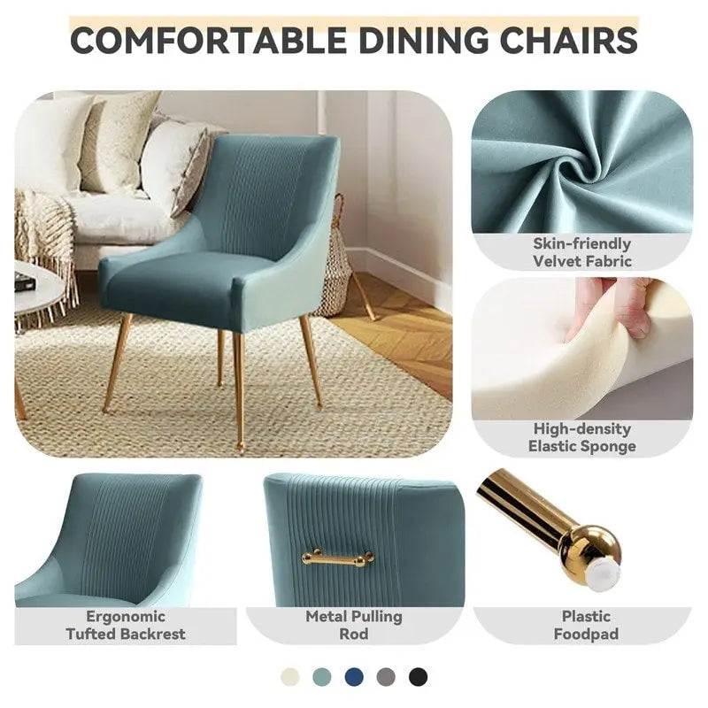 SEYNAR Modern Glam Boucle Pleated Velvet Dining Chair or Vanity Chair Set of 2 with Rear Handle