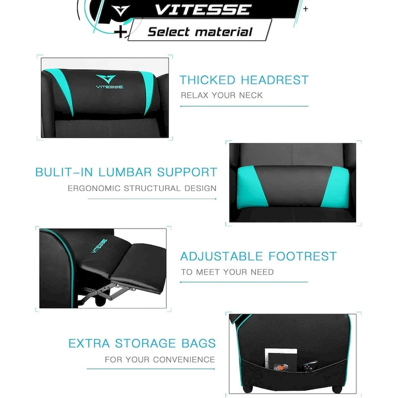 BOSSIN Gaming Recliner Chair Racing Style High Back Chair Living Room Recliners Theater Seating