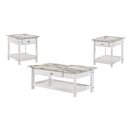 DH BASIC Transitional Rubberwood 3-Piece Open-Shelf Coffee Table and End Table Set with Drawer by Denhour