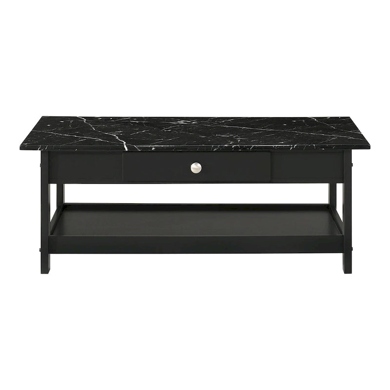 DH BASIC Transitional Rubberwood 3-Piece Open-Shelf Coffee Table and End Table Set with Drawer by Denhour