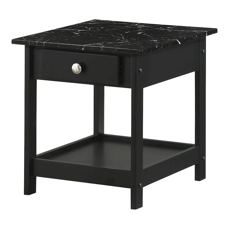 DH BASIC Transitional Rubberwood 3-Piece Open-Shelf Coffee Table and End Table Set with Drawer by Denhour