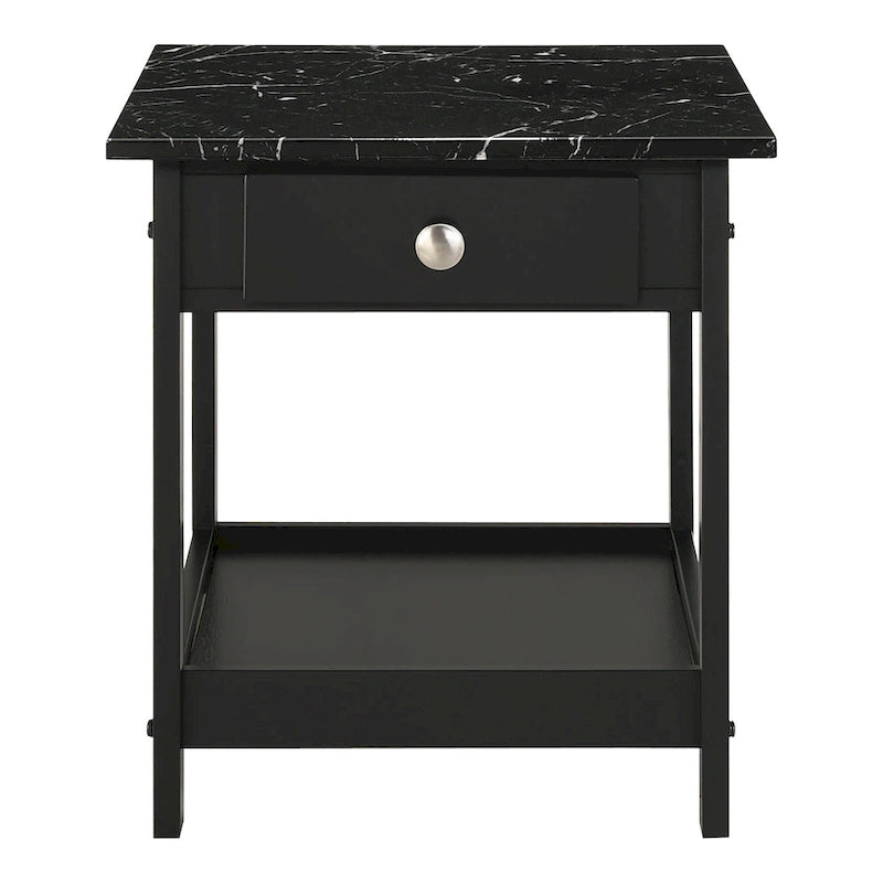 DH BASIC Transitional Rubberwood 3-Piece Open-Shelf Coffee Table and End Table Set with Drawer by Denhour