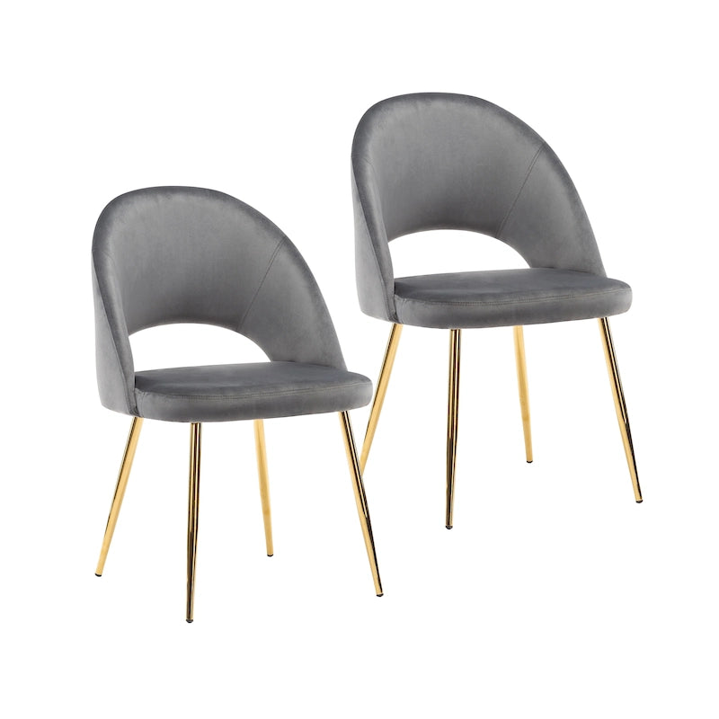 Grey Velvet Dining Chairs - 2-Piece Set Gold Legs