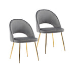 Grey Velvet Dining Chairs - 2-Piece Set Gold Legs