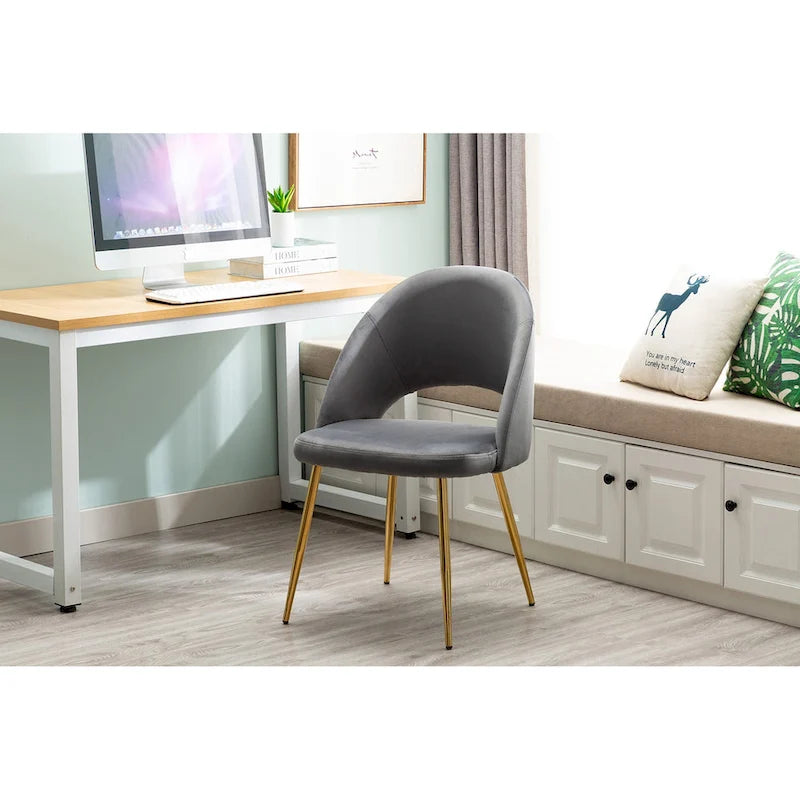 Grey Velvet Dining Chairs - 2-Piece Set Gold Legs