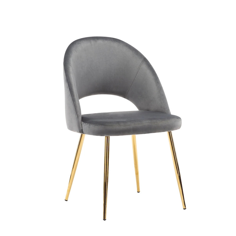 Grey Velvet Dining Chairs - 2-Piece Set Gold Legs