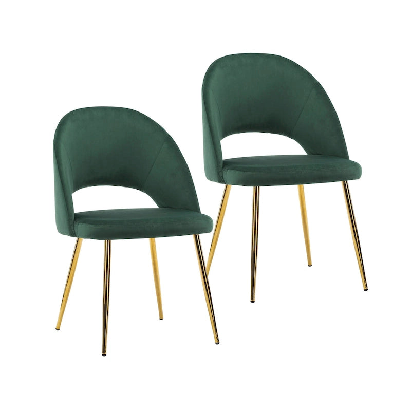 Grey Velvet Dining Chairs - 2-Piece Set Gold Legs