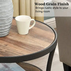 Myhozm Rustic Round End Table with Storage, Industrial Side Table for Living Room