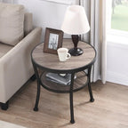 Myhozm Rustic Round End Table with Storage, Industrial Side Table for Living Room