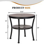 Myhozm Rustic Round End Table with Storage, Industrial Side Table for Living Room