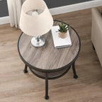 Myhozm Rustic Round End Table with Storage, Industrial Side Table for Living Room