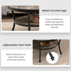 Myhozm Rustic Round End Table with Storage, Industrial Side Table for Living Room