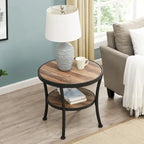 Myhozm Rustic Round End Table with Storage, Industrial Side Table for Living Room
